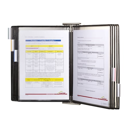 Tarifold Antimicrobial Desktop Unit, SS Base/Mount Plate, 10 Pockets, Black DA271SS